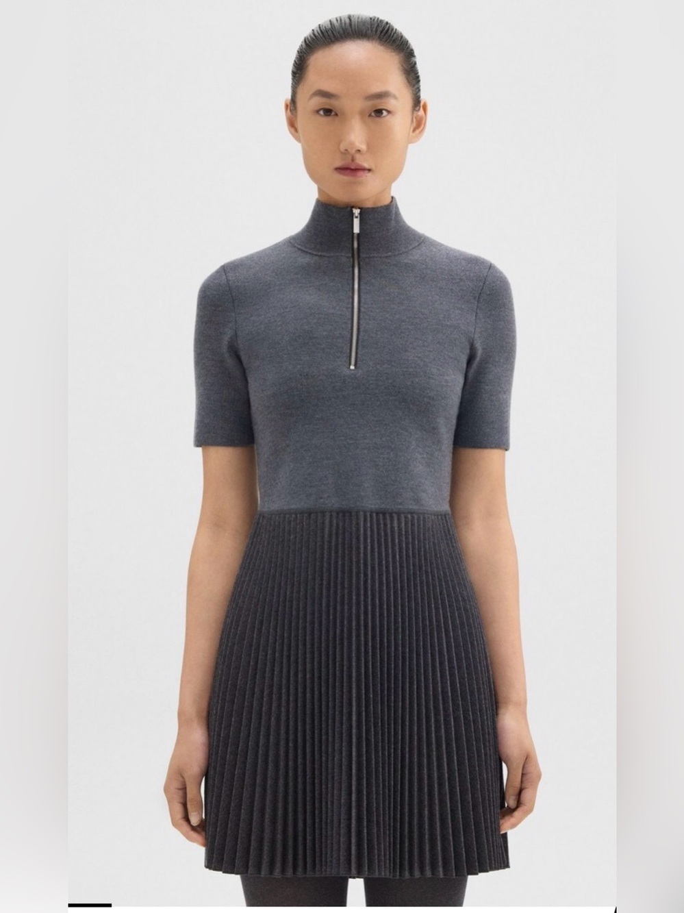 Theory Zip Up Combo Wool Blend Pleated Skirt Dress Size Medium